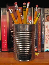 Pencils in tin can